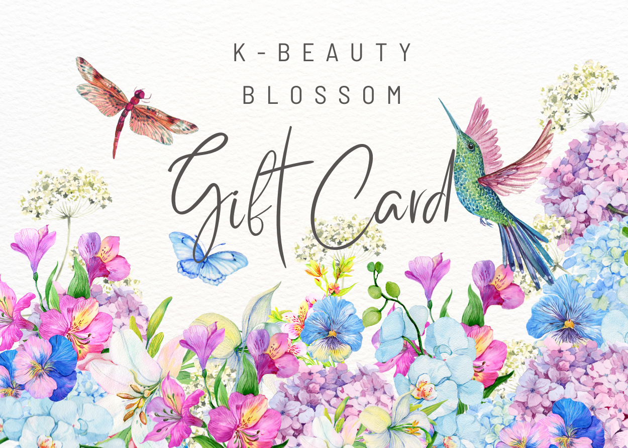 An electronic gift card from K-Beauty Blossom with a floral border design containing various colors of flowers.