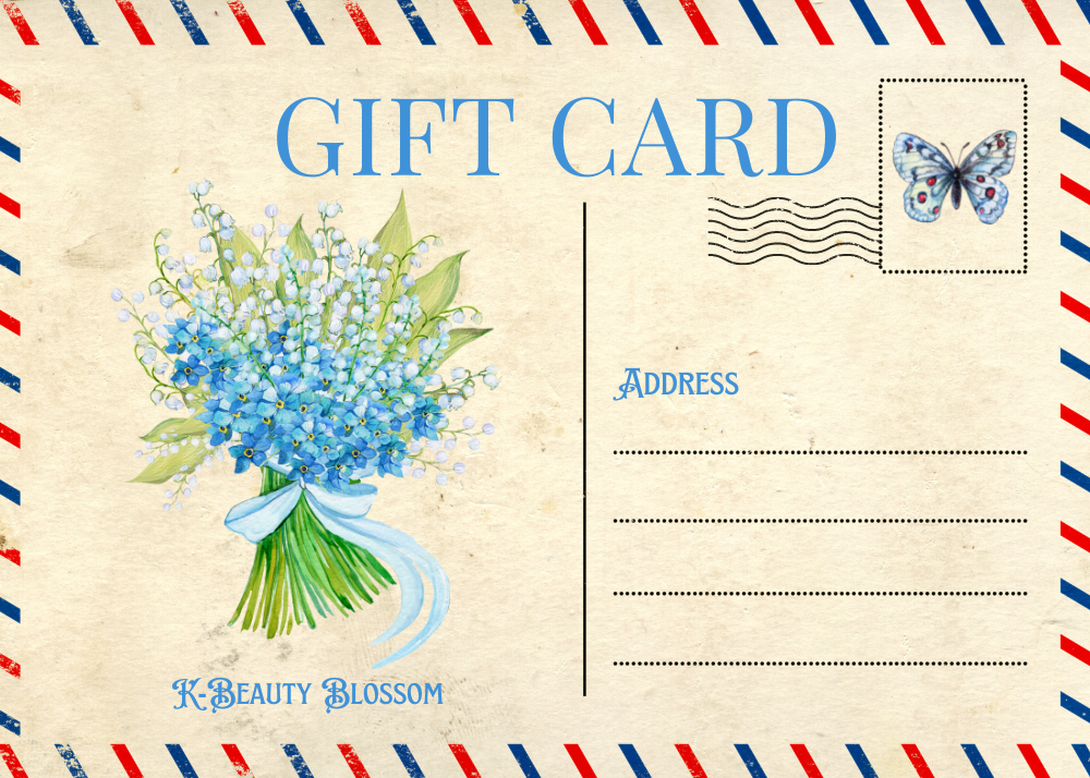 An electronic gift card from K-Beauty Blossom with a floral border design containing various colors of flowers.