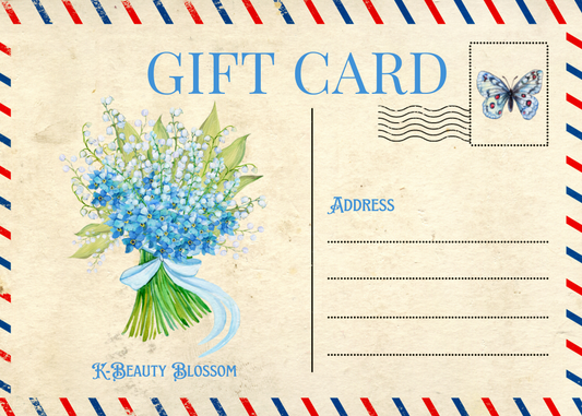 An electronic gift card from K-Beauty Blossom with a floral border design containing various colors of flowers.