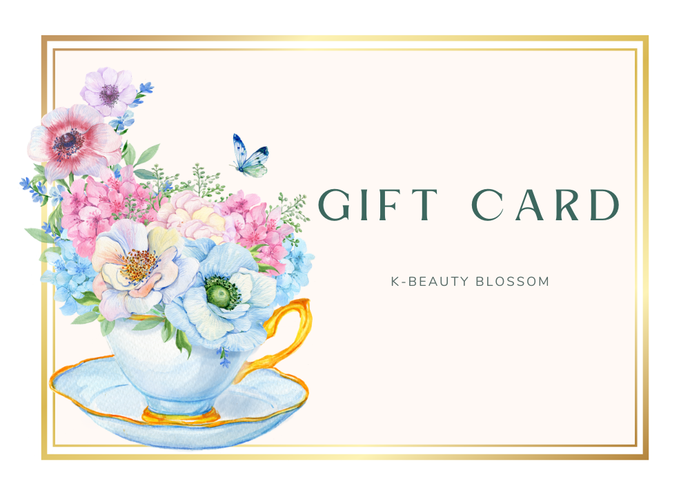 An electronic gift card from K-Beauty Blossom with a floral border design containing various colors of flowers.