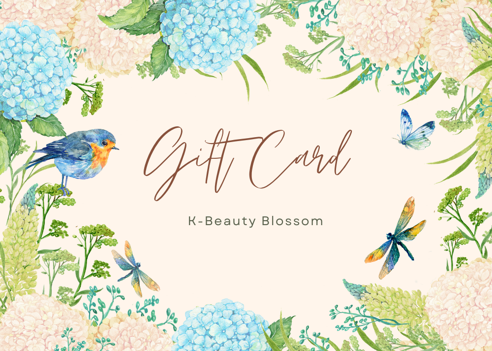 An electronic gift card from K-Beauty Blossom with a floral border design containing various colors of flowers.