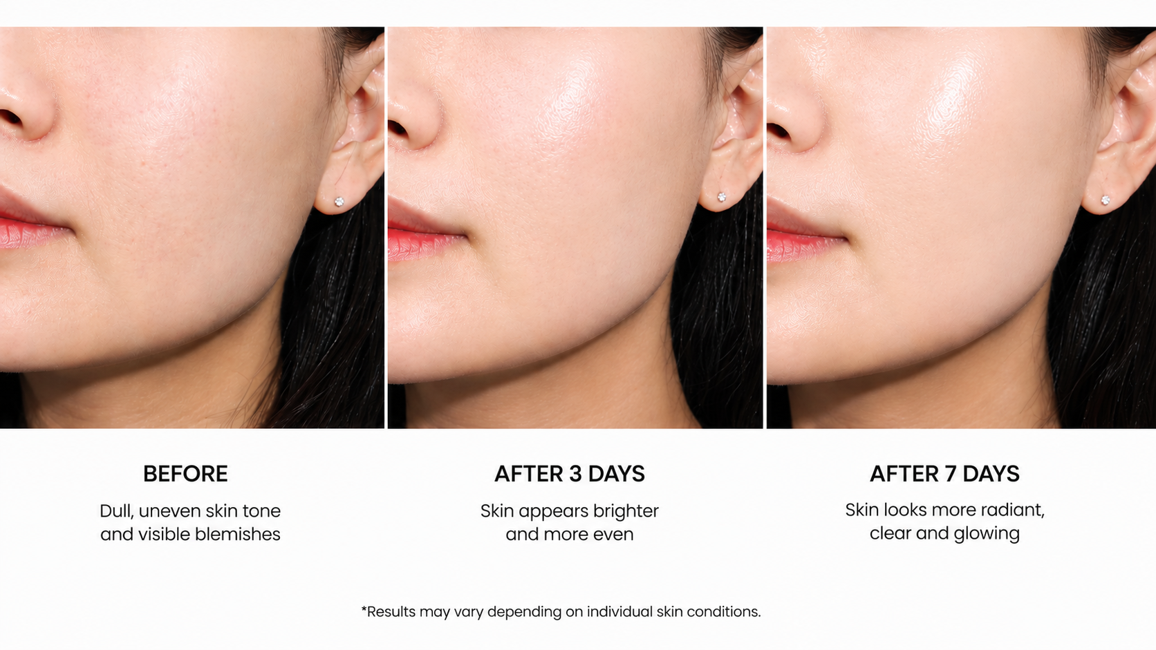 Before and after comparison of skin treatment results